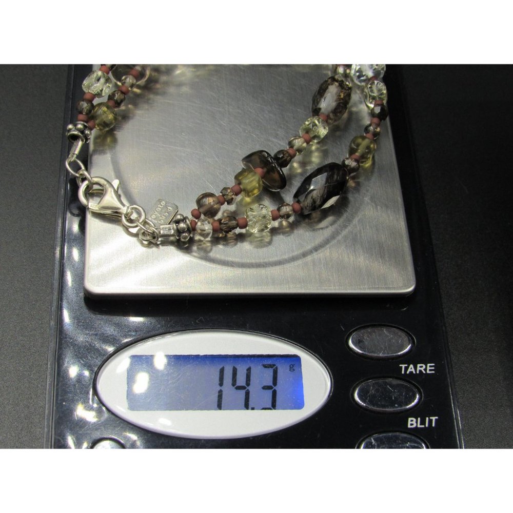 7" Sterling Silver Stone & Glass Earth Tones Bracelet Vintage Elegant Beautiful View 6